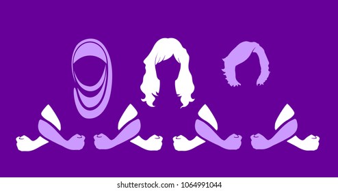 silhouette of united women, social and women's claim, silhouette of hairs of woman and woman with turban