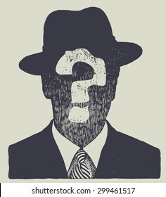 silhouette of an unknown man in a hat and suit. vector illustration.