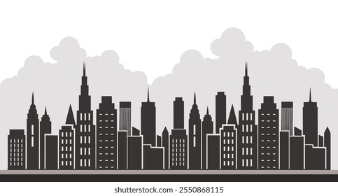 Silhouette of urban city skyline. Modern urban landscape. City background. City skyscrapers buildings. Flat Illustration