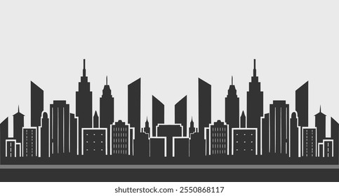 Silhouette of urban city skyline. Modern urban landscape. City background. City skyscrapers buildings. Flat Illustration