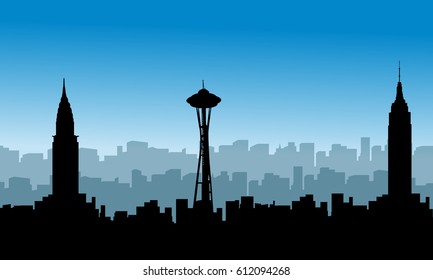 Silhouette of USA building various scenery