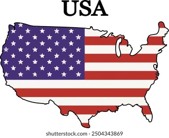 Silhouette of the USA with a flag. Map of the USA. Print on a T-shirt, cup and more.