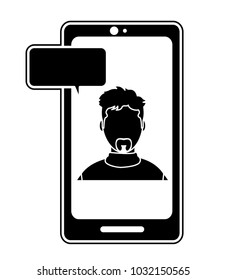 silhouette user elegant man faceless insede smartphone with chat bubble