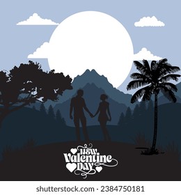 silhouette valentines day celebration social media post template
