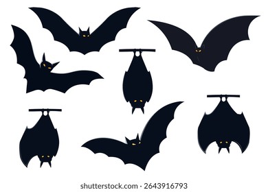 silhouette vampire bat set design on the white background.black paper cut flying bat collection vector illustration template.halloween festival concept decorative clip art element.