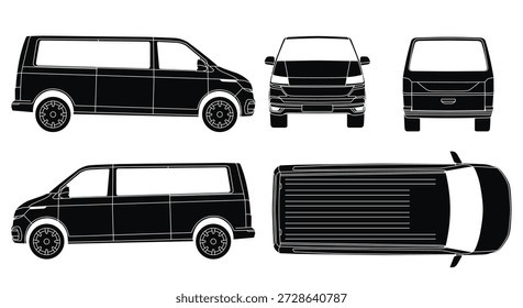 Silhouette van Auto Vektor. Silhouette Auto mockup Illustration eines Transporters. Einzeln auf weißem Hintergrund