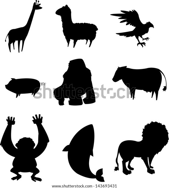 Silhouette Various Animals Stock Vector (Royalty Free) 143693431 ...