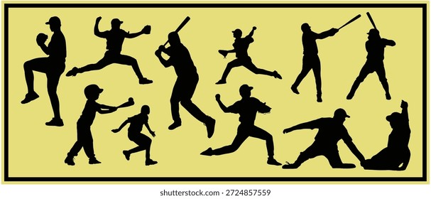 Silueta De Varias Acciones De Jugadores De Béisbol