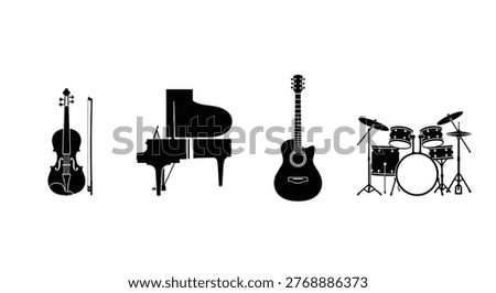 Silhouette of various musical instruments