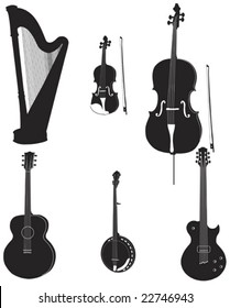 silhouette of various musical instruments fully editable and on separate layers