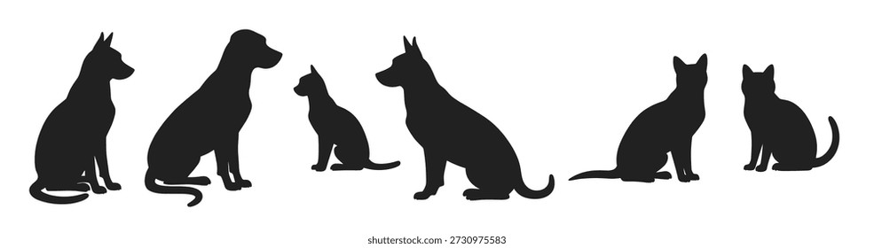 Silueta de varias mascotas, incluidos perros, gatos y peces 