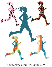Silhouette Various Runner Illustrations Vector