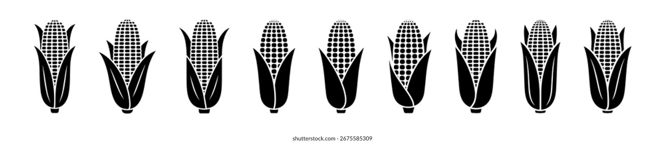 silhouette of various stages of corn isolated on white background
