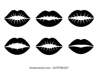 Silhouette of various stylized lip designs