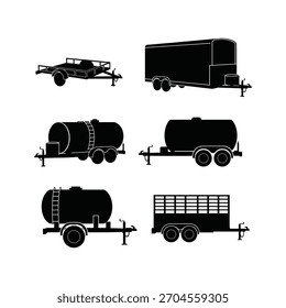 Silueta de varios remolques, aislados en una simple Ilustración vectorial de transporte