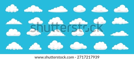Silhouette of various white cloud shapes on a blue background