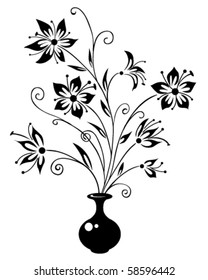 Silhouette of a vase with a bouquet of flowers