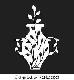 Silhouette of vase with floral elements. Minimal vector illustration.