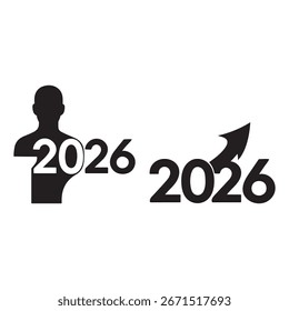 Silhouette vector 2026 text logo design set illustration on white background