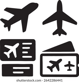Silhouette vector of airplanes with boarding passes.