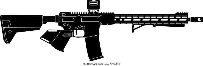 Silhouette vector of an AR-15 semi-automatic rifle side view isolated on a white background.