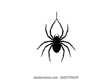Silhouette vector art illustration of a spider hanging from web thread