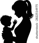 Silhouette vector art of a mother gently kissing a child’s forehead in a tender moment