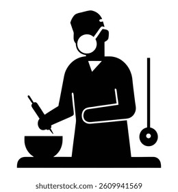Silhouette vector art of a surgeon performing surgery in an operating room. The surgeon, holding surgical tools and focused on the patient, is shown in clean black silhouettes on a white background.