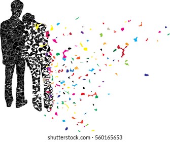 Silhouette vector of back view of young couple (man and woman) hug