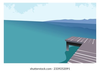silhouette vector background beach scene in the morning, bridge by the beach
. wall decoration, background.
