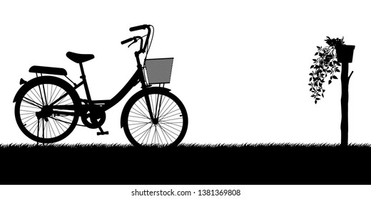 Silhouette vector with bike and plant pot