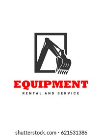 The silhouette vector black bucket excavator icon on a white background 