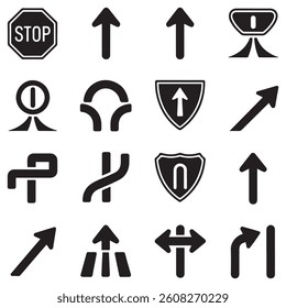 Silhouette Vector Black car road icons set. Highway symbols. Road signs. with white background