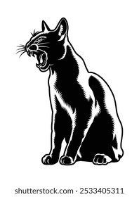 Silhueta de gato preto vetor, felino, animal de estimação, gatinho ou gatinho em fundo branco. Bonito símbolo da raça do gato, adesivo ou ícone. Selvagem animal ou gato silhueta doodle linha arte arquivo vetor ilustração