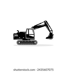 silhouette vector black excavator on a white background