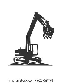 The silhouette vector black excavator on a white background 