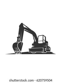 The silhouette vector black excavator on a white background 