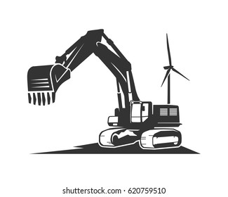The silhouette vector black excavator on a white background 6