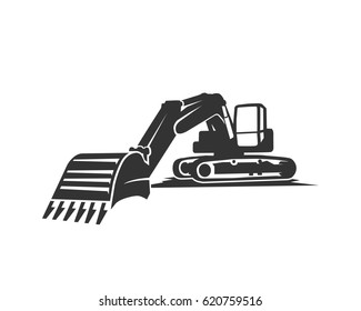 The silhouette vector black excavator on a white background 