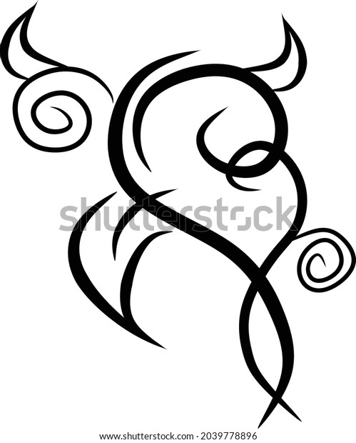 Silhouette vector with black outline\
color that has horns. Taurus silhouette. Silhouette\
tatto