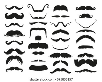 Silhouette vector black white mustache hair hipster curly collection beard barber and gentleman symbol fashion human facial gave vector illustration.