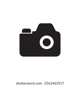 The silhouette vector camera icon is a simplified, two-dimensional representation of a camera, capturing the essence of photography with a minimalist and iconic design.