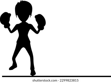 Silhouette Vector Cartoon Image of a Funny Boy in Boxing Gloves: Perfect for Kids' Designs