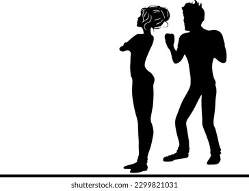 Silhouette Vector Cartoon Image of a Young Couple in Argument: Perfect for Web and Print Designs"