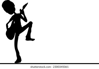 Silhouette vector cartoon image of young boy holding guitar in stylish pose, Silhouette Handsome Man Guitar vectors