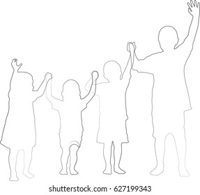 Silhouette vector of Children holding hands up