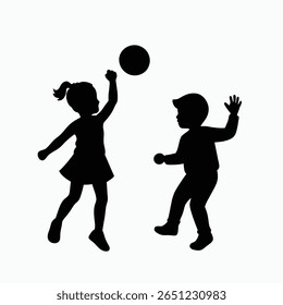 Silhouette vector of children joyfully playing with a ball