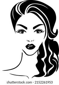 Silhouette, vector closeup portrait of a women with curly hair style design. Vector illustration EPS.8 EPS.10