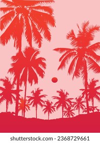 silhouette vector of coconut trees with red color.