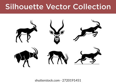 Silhouette vector collection of african antelopes isolated on white background